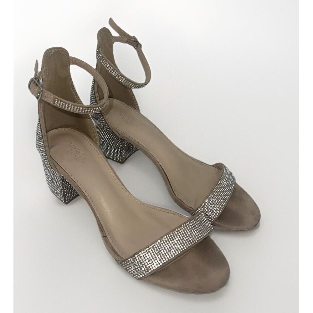 Women's Teens Charlotte Russe Beige Block Heels With Rhinestones Size 8 Bling